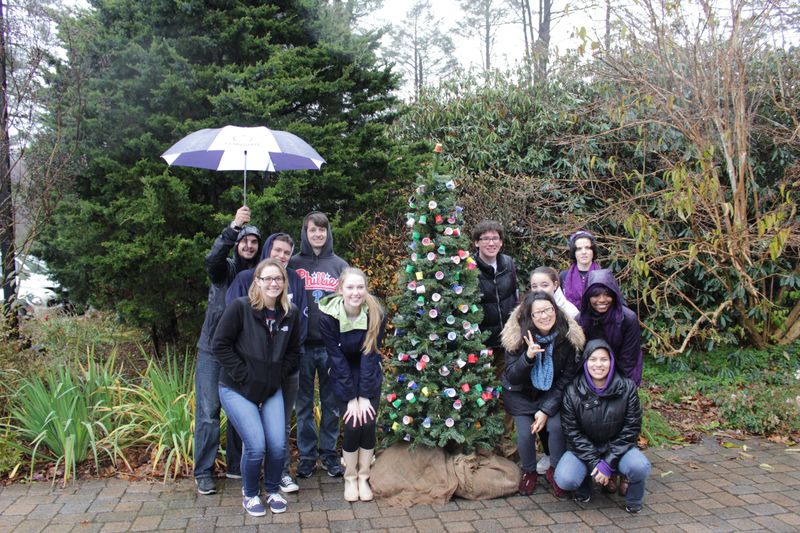 Students Stand with KCup Christmas Tree
