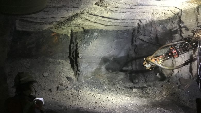 A drill bit in an underground gold mine. 
