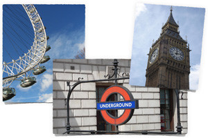 Big Ben, Underground Sign, Ferris Wheel