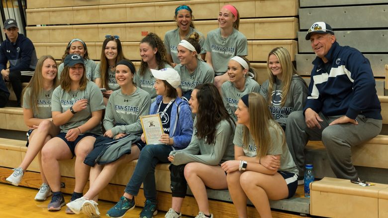 Ziah Oyler spends time with the Penn State Brandywine softball team