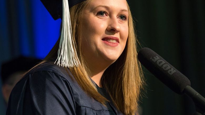 Abigail Wilt, a new member of Penn State Brandywine's alumni society board, at commencement. 