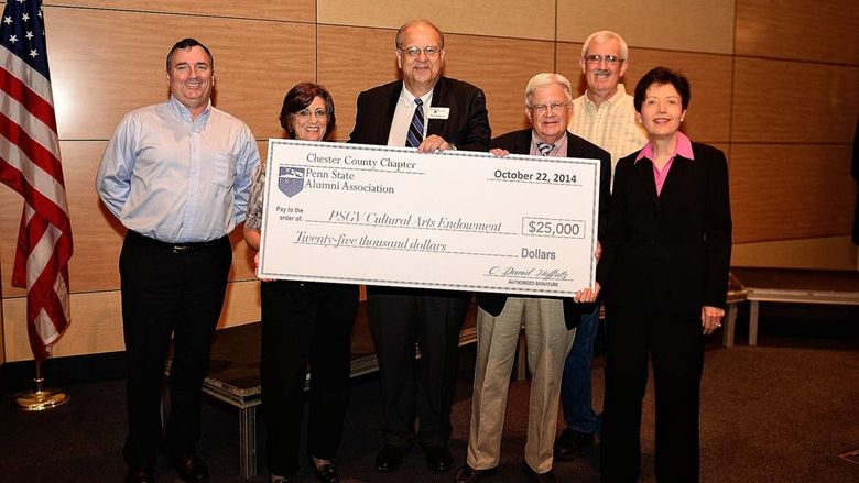 Chester County Chapter of the Penn State Alumni Society presents check to Great Valley 